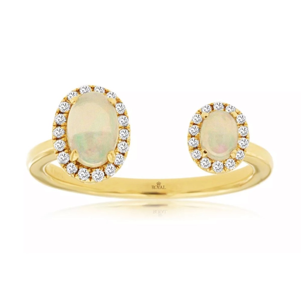Opal with Diamond Halo Ring in 14k yellow gold